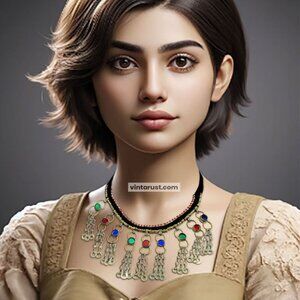 Tribal Choker Necklace, Handmade Long Dangling Choker Necklace, Statement Ethnic